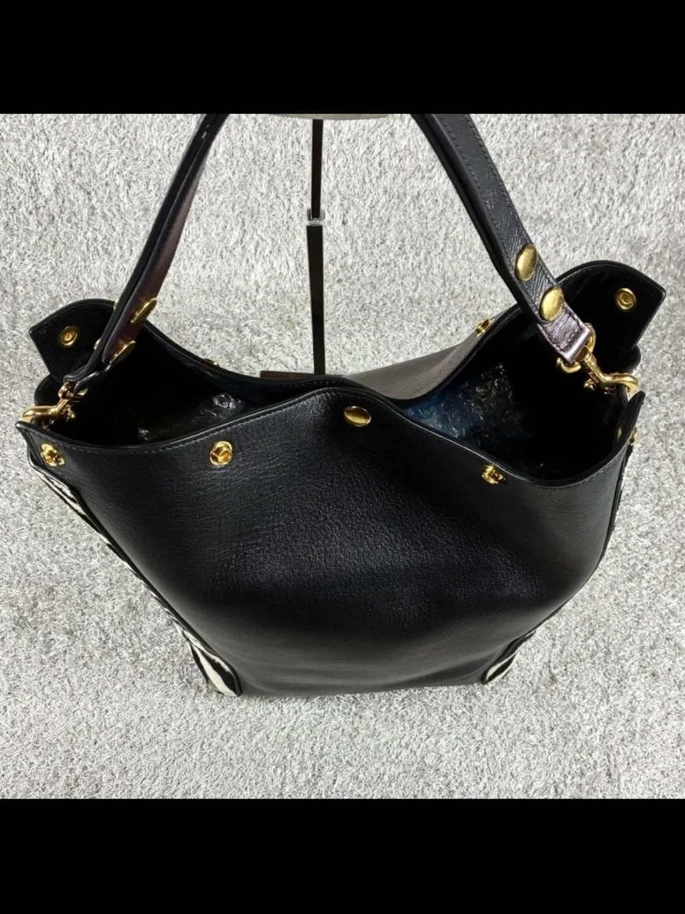 Mulberry Black Leather Shoulder Bag with Zebra-Print Panels